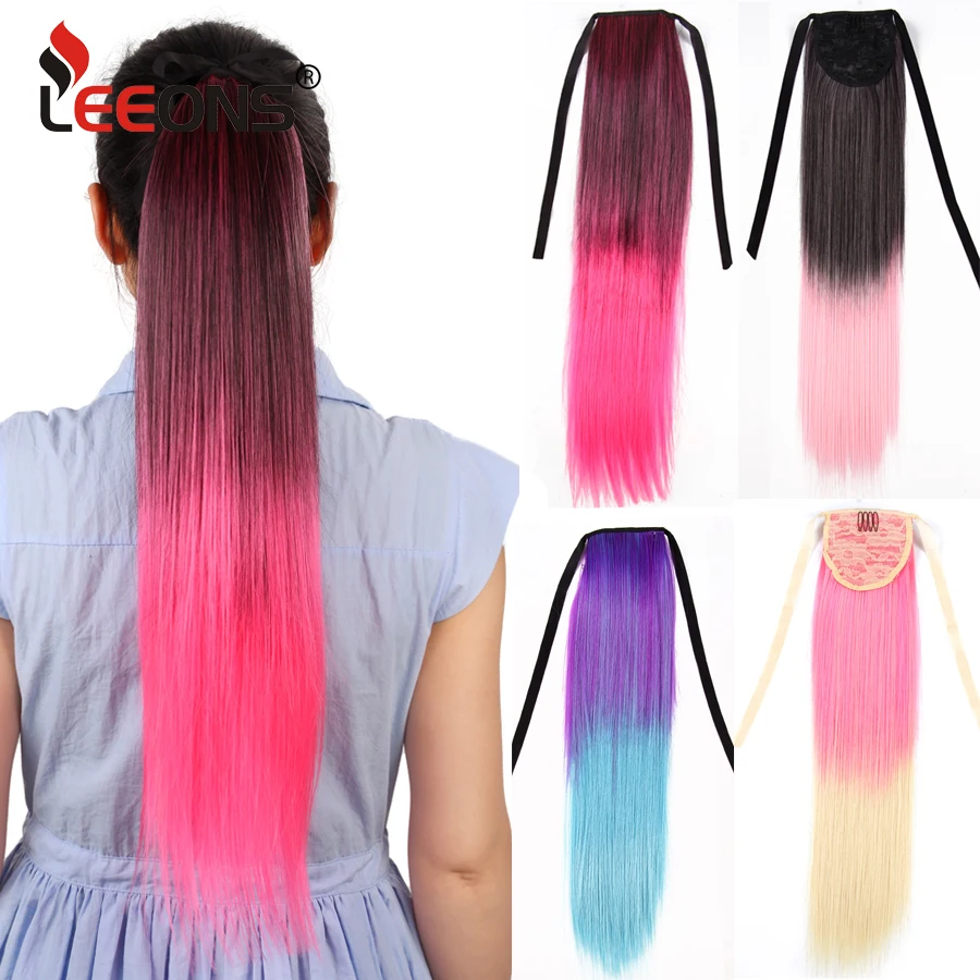 Top Trends: Straight Synthetic Ponytail Extension 20Inch Colorful Tie Up Long Straight Ponytail Extension Heat Resisting Hairpiece For Women Shoppable Styles