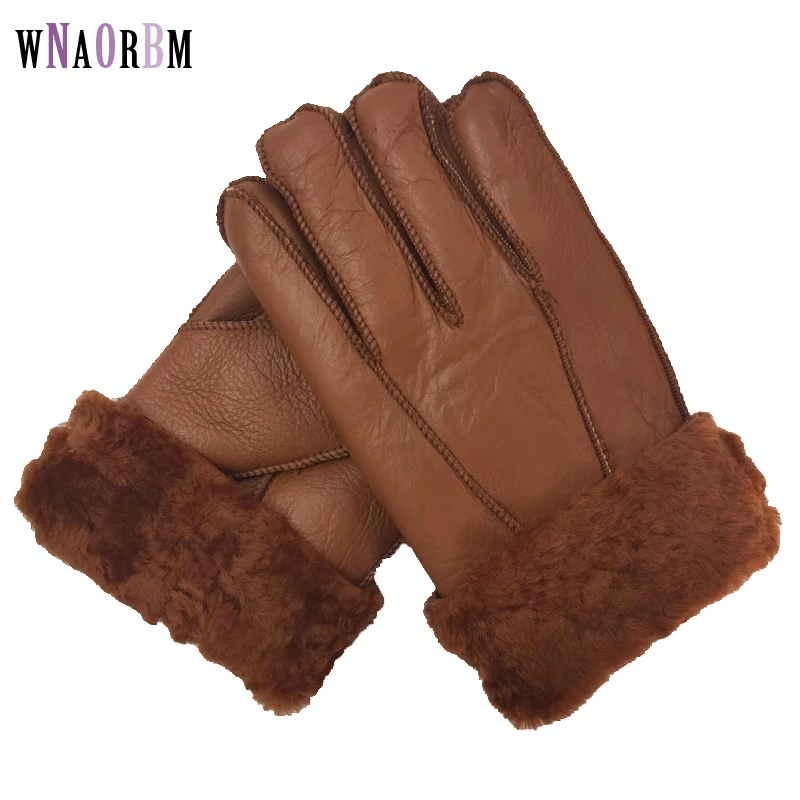 Top Trends: New Men Winter Gloves Warm Genuine Sheep Fur Gloves For Men Thermal Goat Fur Cashmere Real Leather Leather Snow Gloves Manual Shoppable Styles