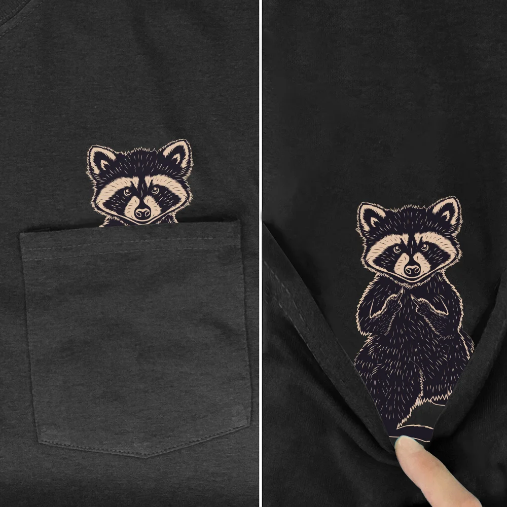 Top Trends: CLOOCL Funny Raccoon T-Shirt Fashion Middle Hand Pocket T-shirt Mens For Women Shirts Hip Hop Tops Cotton Tees Dropshipping Shoppable Styles