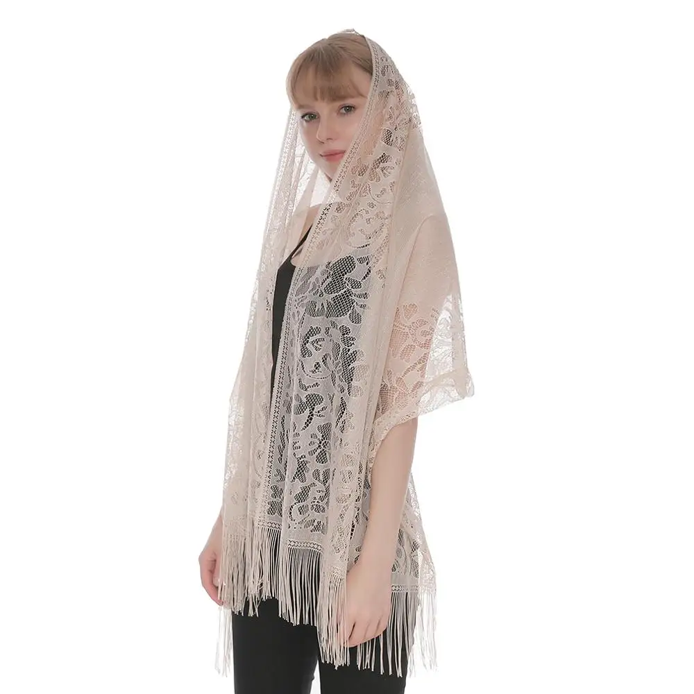 Top Trends: White Black Catholic Head Scarf Women Kerchief Chapel Lace Church Veil Large Size Wedding Bride Mantilla Latin Veils For Mass Shoppable Styles