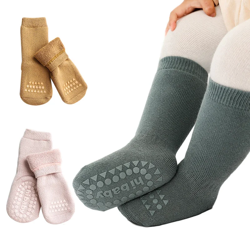 Top Trends: Thickened Kids Socks Baby Floor Socks Boys Girls Pure Color Cotton Warm Non-Slip Newborn Cotton Socks Autumn Winter Shoppable Styles