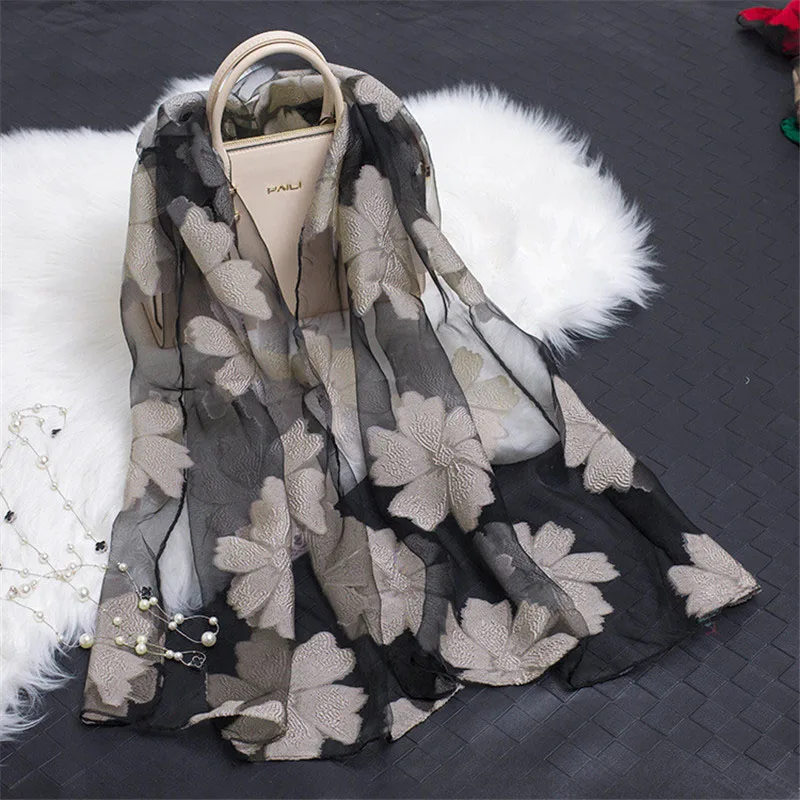 Top Trends: Hot Sale Printe Floral Scarf Women Summer Breeze Lightweight Sheer Wrap And Shawls Bandana Beach Organza Gauze Lace Hollow Scarf Shoppable Styles - Image 5