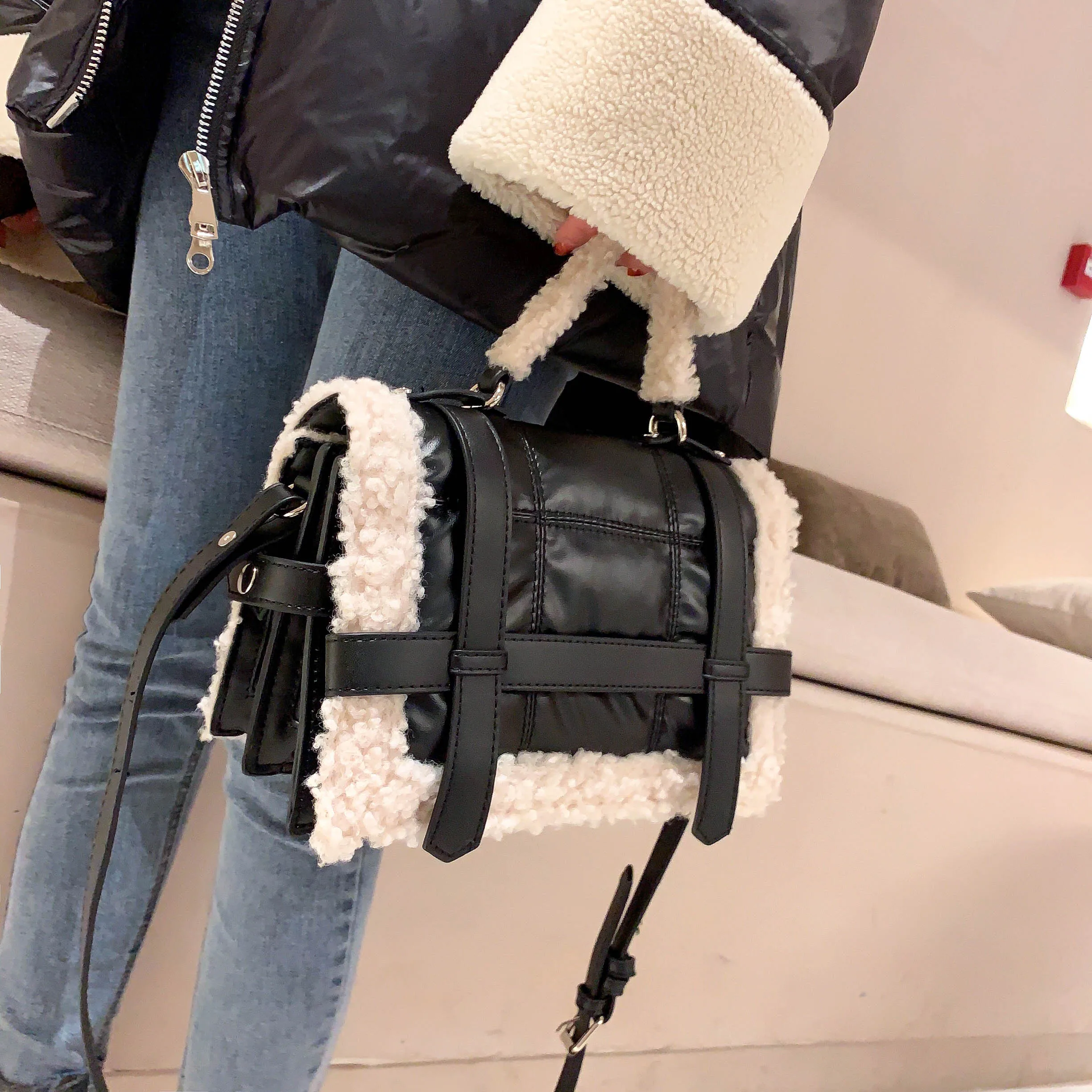 Top Trends: Fashion Lambswool Quilted Women Handbags Design Brand Shoulder Bags Luxury Pu Leather Space Padded Crossbody Messenger Bag 2022 Shoppable Styles