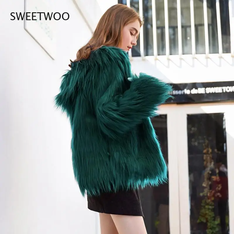 Top Trends: Fluffy Faux Fur Coat With Hood Women Winter Loose Plush Purple Grey Green Red Jacket Ladies Chic Fashion Parka Outwear Shoppable Styles - Image 5