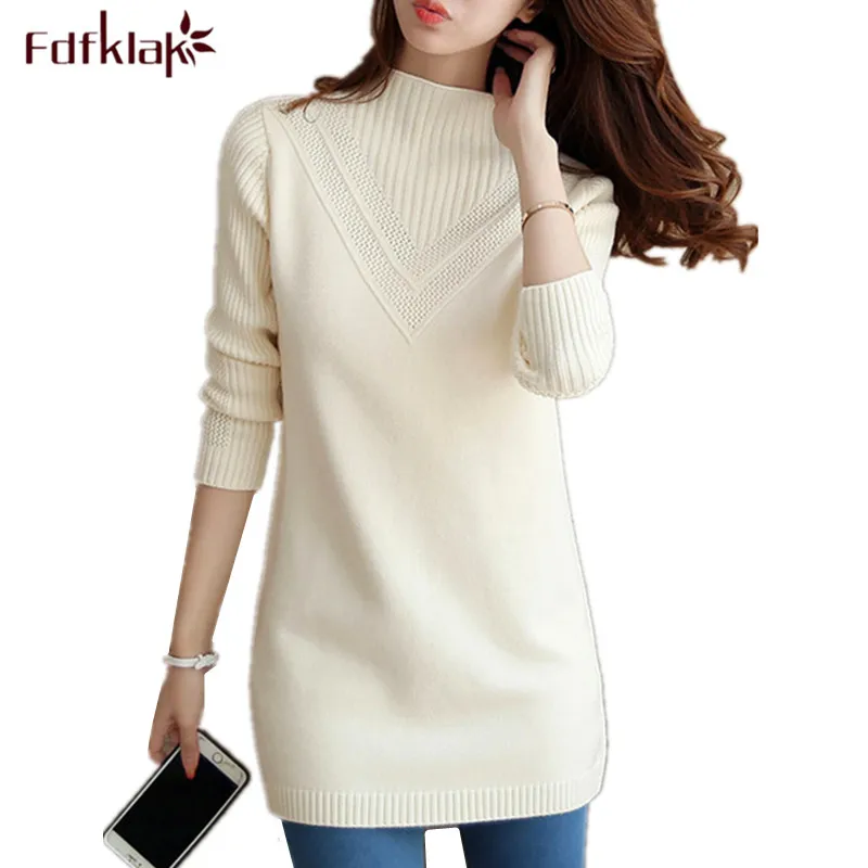 Top Trends: Fdfklak Spring Autumn New Turtleneck Sweater Women Korean Loose Medium Long Thick Knit Top Pullover Bottoming Sweaters Pull Shoppable Styles