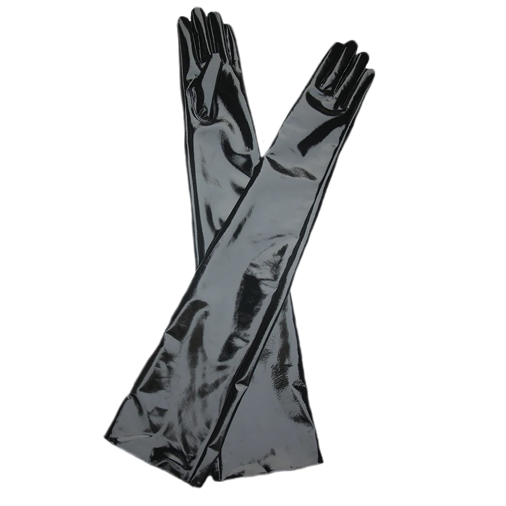 Top Trends: Genuine Patent Leather Gloves Women's Long Gloves Sexy Ladies Shiny Party Evening Overlength Opera Shine Leather Customize Shoppable Styles