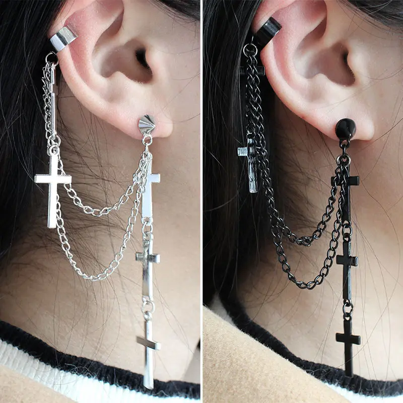 Top Trends: 1 Piece Men Women Punk Gothic Cross Exaggerated Classic Metal Christian Chain Drop Dangle Earrings Street Hip Hop Jewelry Kpop Shoppable Styles