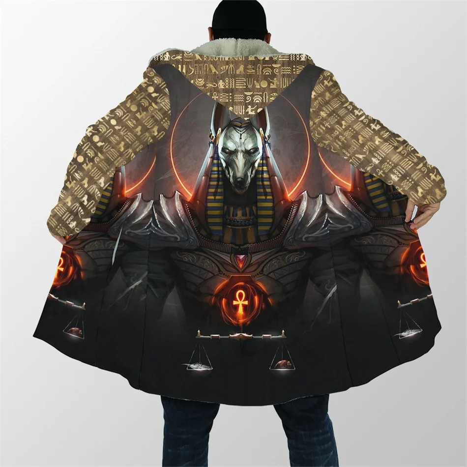 Top Trends: 2021 Winter Mens Cloak Ancient Egypt Pharaoh Anubis Face 3D Printing Thick Fleece Hooded Coat Unisex Casual Warm Cape Coat DP14 Shoppable Styles