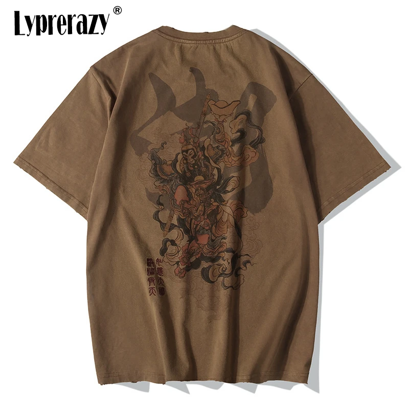 Top Trends: Lyprerazy Chinese Vintage Monkey King Embroidery T Shirt Men Tshirt Men Streetwear T-Shirt Hip Hop 4XL Clothes Brown Cotton Shoppable Styles