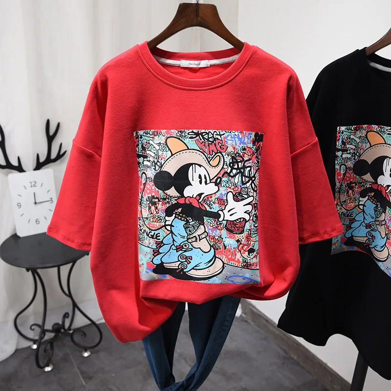 Top Trends: Disney T-shirt New Large Size Loose Mid-Length Cartoon Mickey Print Short-Sleeved T-shirt Women&#039;s Bottoming Shirt Tide Shoppable Styles