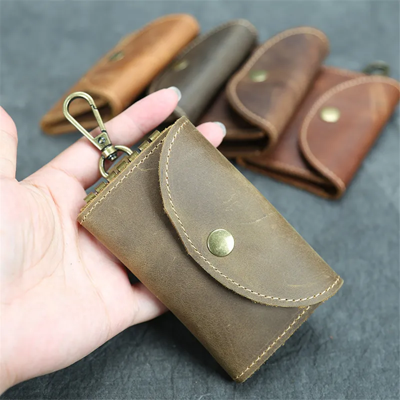 Top Trends: Handmade Genuine Leather Keychain Men Key Holder Organizer Pouch Key Wallets Housekeeper Key Case Card Holder Male Random Color Shoppable Styles