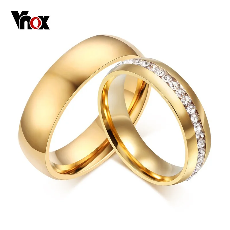 Top Trends: Vnox Gold Color Wedding Bands Ring For Women Men Jewelry Stainless Steel Engagement Ring Couple Anniversary Gift Amazing Price Shoppable Styles