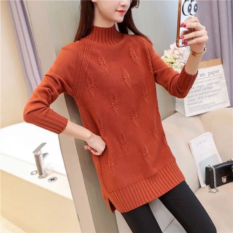 Top Trends: Fdfklak Korean Bottoming Shirt Women's Spring Autumn Half High Collar Knit Sweater Long-Sleeved Pullover Loose Tops Femme 2024 Shoppable Styles