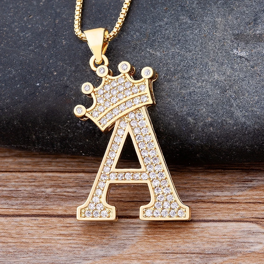 Top Trends: Nidin New Luxury Copper Zircon A-Z Crown Alphabet Pendant Chain Necklace Hip-Hop Style Fashion Woman Man Initial Name Jewelry Shoppable Styles