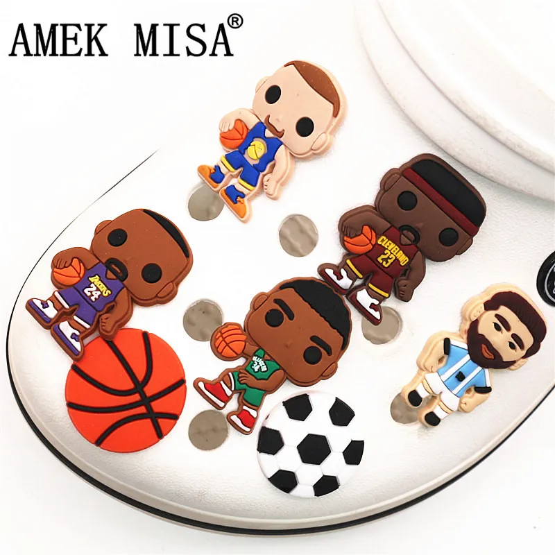 Top Trends: 1pcs Player Style PVC Shoe Charms Decoration Basketball Football Shoe Accessories Fit Kid&#039;s Party X-mas Shoppable Styles