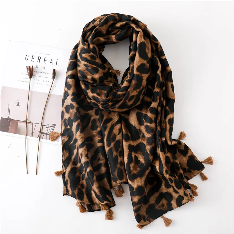 Top Trends: 2021 Printed Leopard Scarf Female Autumn Muslim Women Hijab Scarves Tassel Large Size Headband Handkerchief Women's Bandana Shoppable Styles