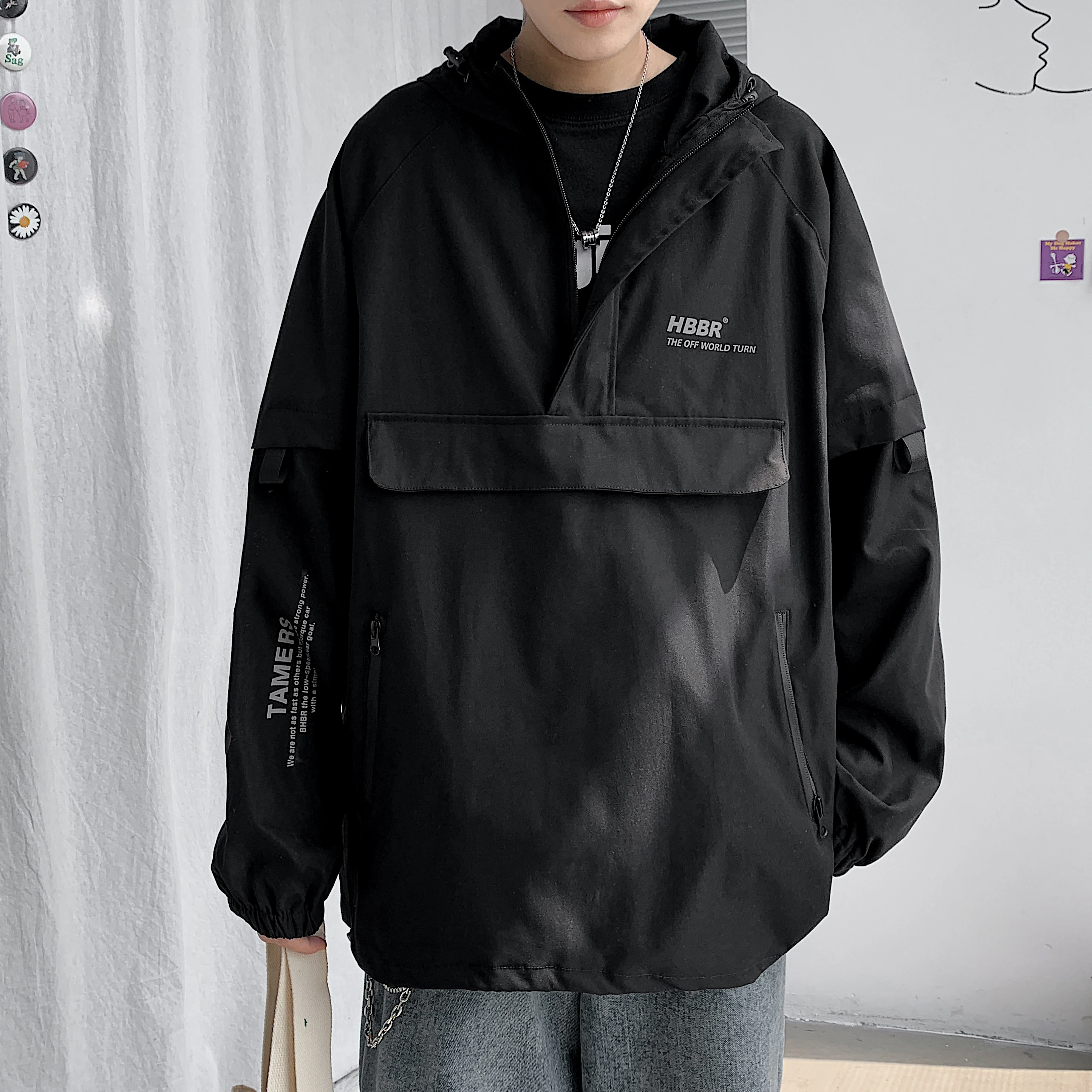 Top Trends: Men Bomber Jacket Mulit Pocket Cargo Jackets Steetwear 2021 Spring Hip Hop Windbreaker Coats Korean Fashion Hooded Coat Shoppable Styles