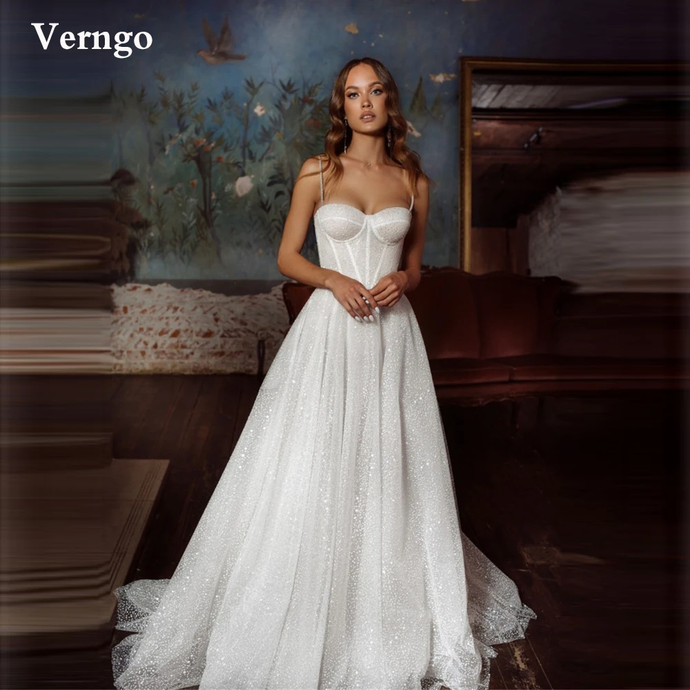 Top Trends: Verngo Glitter A Line Wedding Dress 2024 Spaghetti Straps Corset Sweetheart Bridal Dresses New 2024 Robe De Mariage Plus Size Shoppable Styles