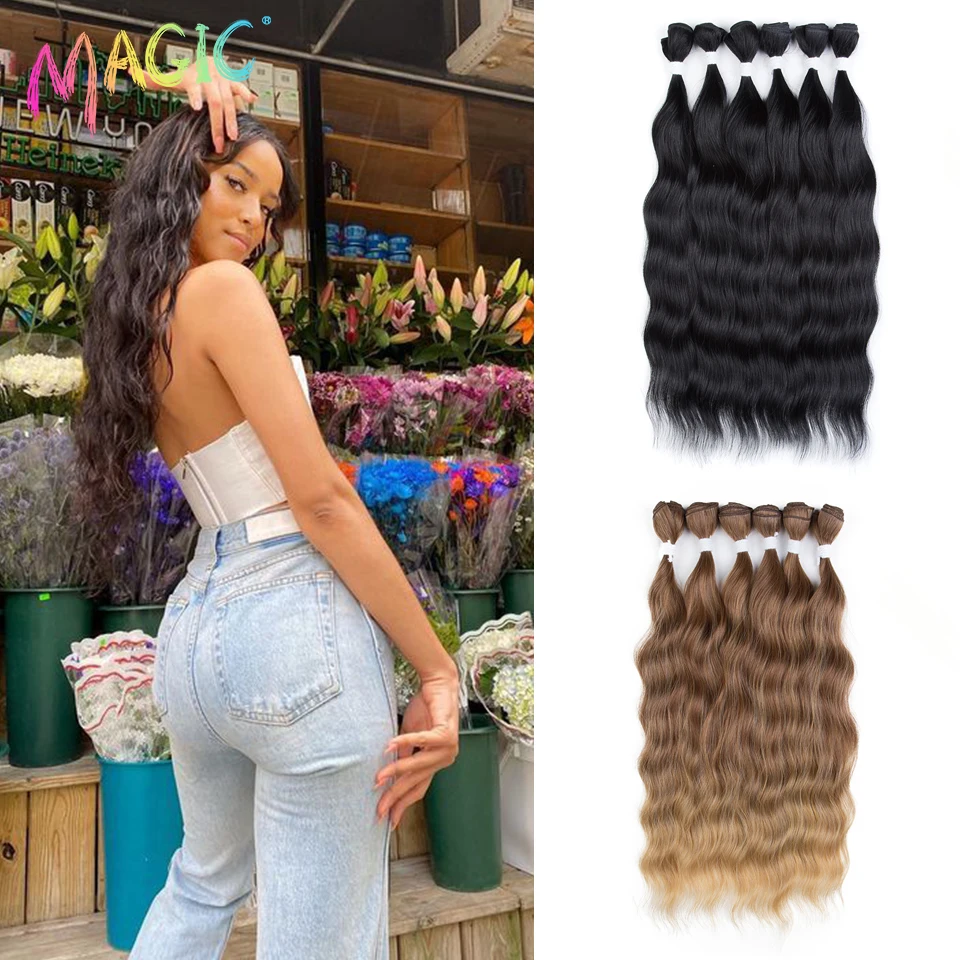 Top Trends: Magic Synthetic Hair 6PCS 20inches Nature Wave Hair Bundles Black Color Extensions Heat Resistant Strands Of Hair Tresses Shoppable Styles