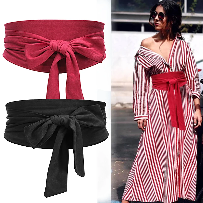 Top Trends: Aecibzo 9 Colors Suede Waist Belts Wide Corset Cinch Dress Belts Cummerbunds Bowknot Self Tie Wrap Around Obi Waist Band Shoppable Styles