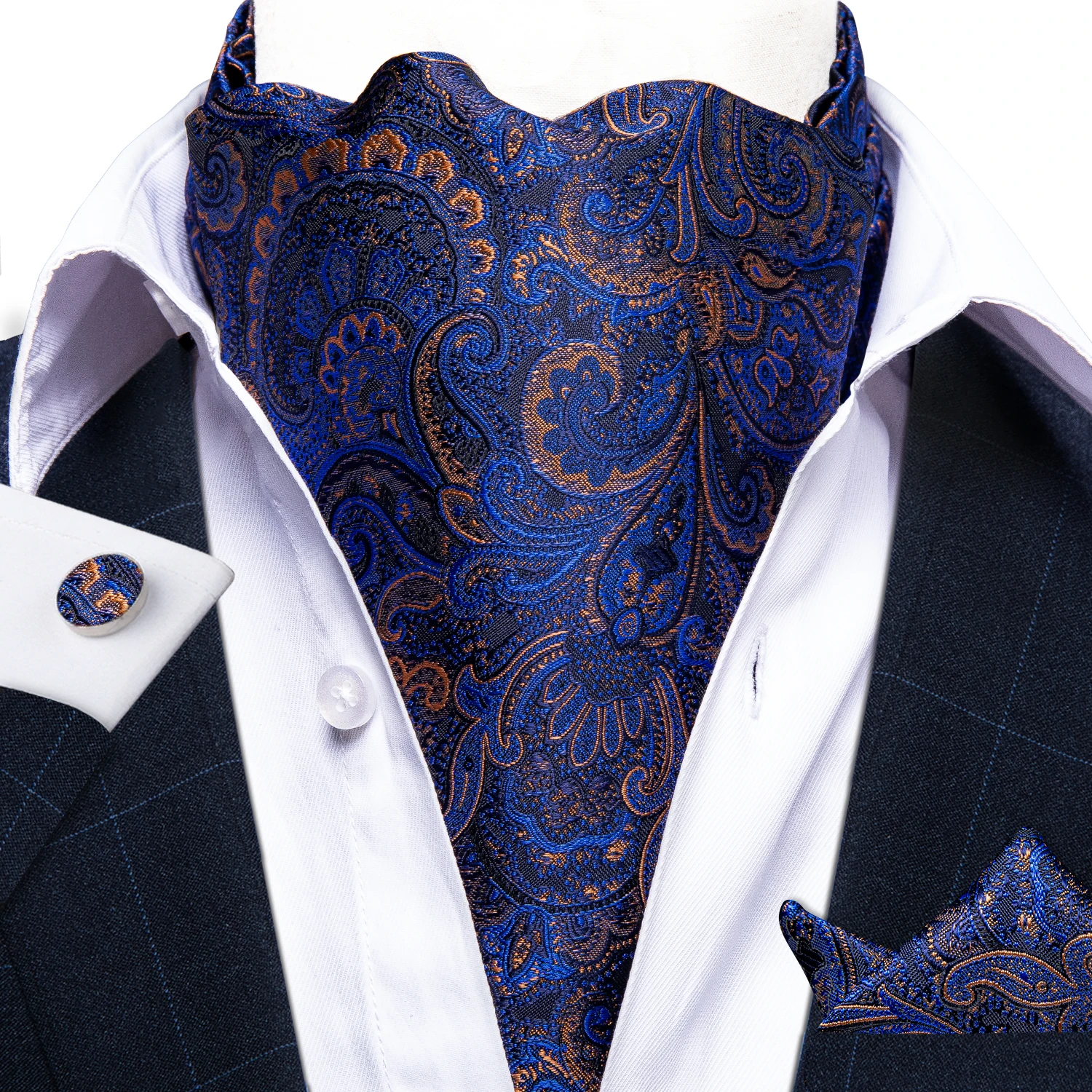 Top Trends: Men Premium Silk Ascot Tie Set Paisley Floral Blue Red Vintage Wedding Formal Cravat Tie Ascot Scarves Pocket Square Set DiBanGu Shoppable Styles - Image 2