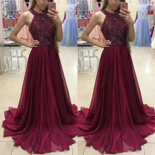 Top Trends: Fashion Women Dress Sexy Ladies Sleeveless Lace Long Bodycon Women Formal Wedding Ball Gown Party Halter Sequin Maxi Dress Shoppable Styles