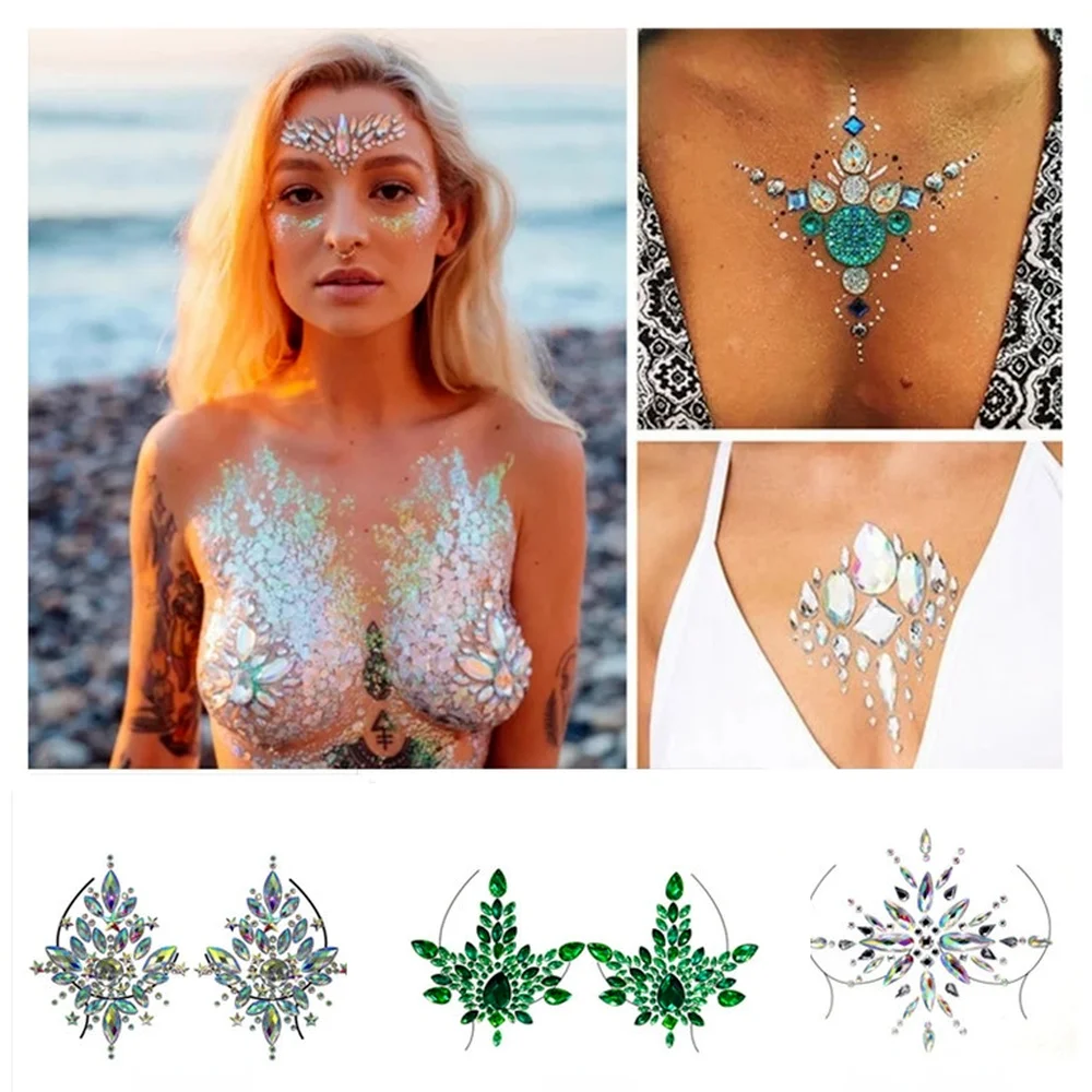 Top Trends: Temporary Women's Tattoos Fake Tattoo Stickers Chest Jewels Crystal Face Decoration Diamond Acrylic Rhinestone Face Stickers Shoppable Styles