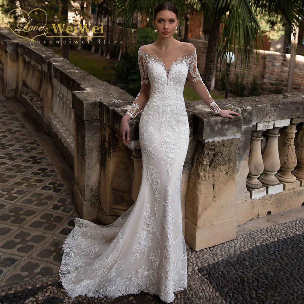 Top Trends: Mermaid Wedding Dresses For Women Sheer Illusion Button Back Wedding Gown Lace Applique свадебное платье Vestidos De Novia 2022 Shoppable Styles