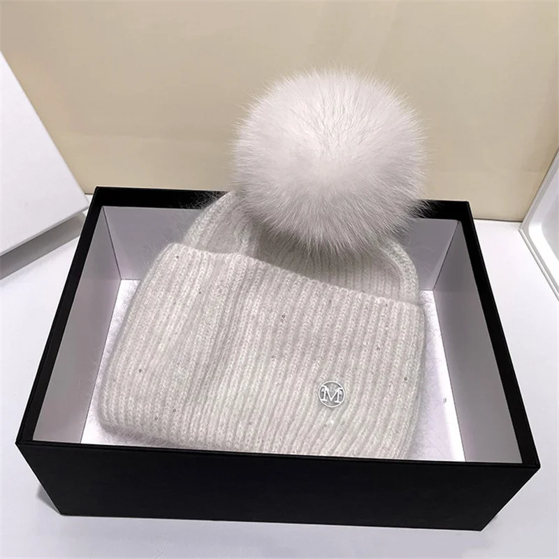 Top Trends: Real Fox Fur Pom Poms Ball Skullies Beanies Keep Warm Winter Hat For Women Girls Wool Hat Outdoor Knitted Cap Thick Female Cap Shoppable Styles - Image 4