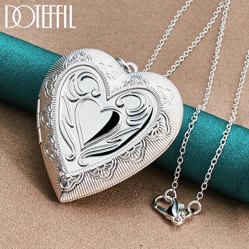 Top Trends: DOTEFFIL 925 Sterling Silver 16-30 Inch Chain Heart Shaped Photo Frame Pendant Necklace For Women Man Wedding Charm Jewelry Shoppable Styles