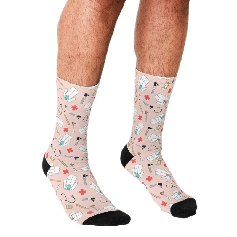 Top Trends: Funny Men&#039;s Socks Pink Medical Doctor Pattern Printed Hip Hop Men Happy Socks Boys Street Style Crazy Socks For Men Shoppable Styles