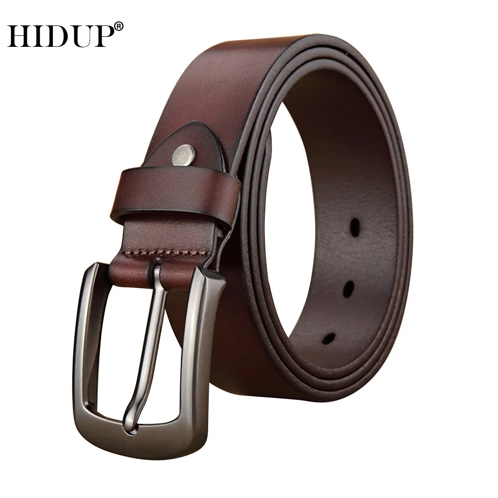 Top Trends: HIDUP Men's Top Quality 100% Solid Cowskin Men Cow Genuine Leather Belt Cowhide Alloy Pin Buckle Metal Belts 3.8cm Width NWJ986 Shoppable Styles