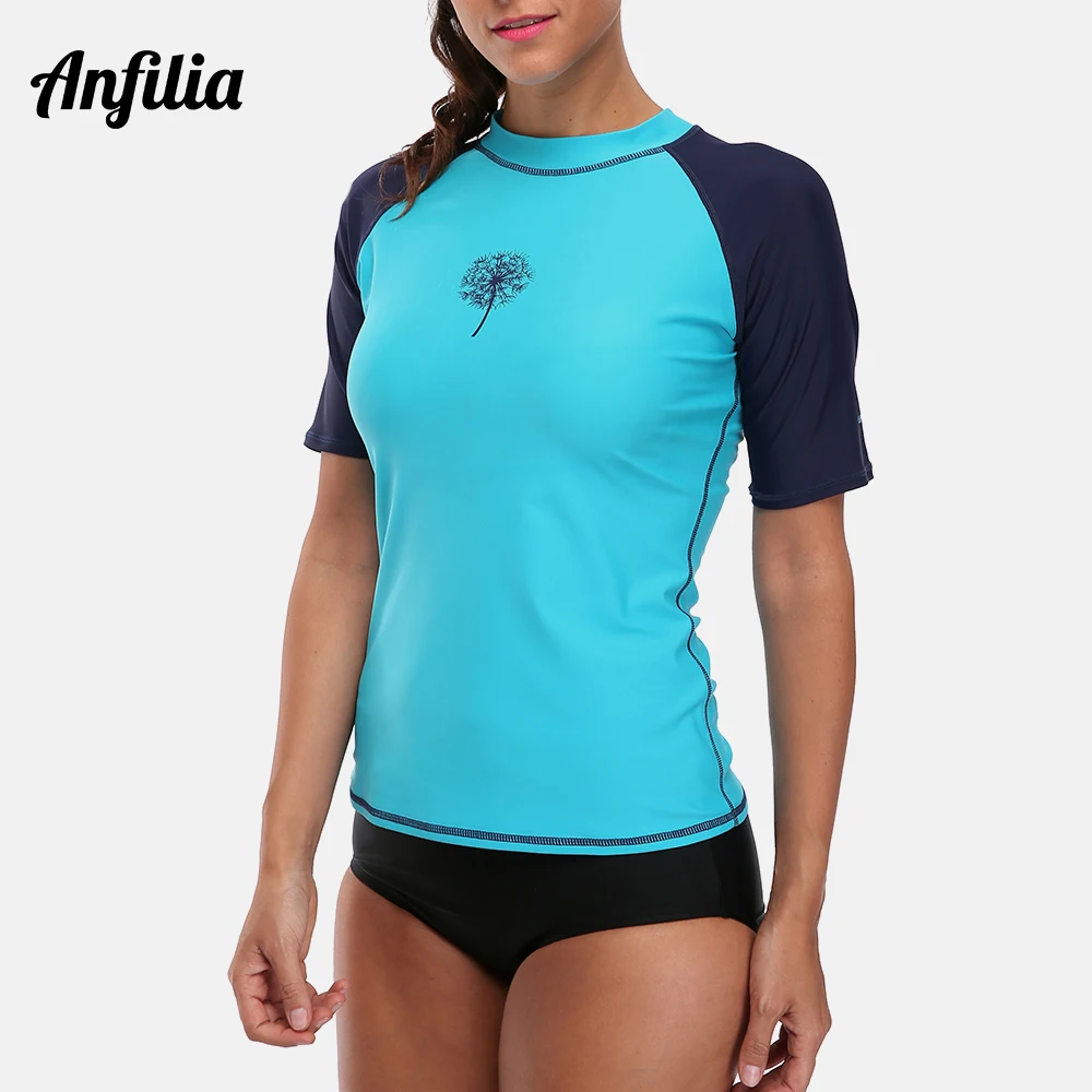 Top Trends: Anfilia Women Short Sleeve Rashguard Shirt Swimsuit Patchwork Swimwear Surfing Top Hiking Shirt Rash Guard UPF50+ Shoppable Styles