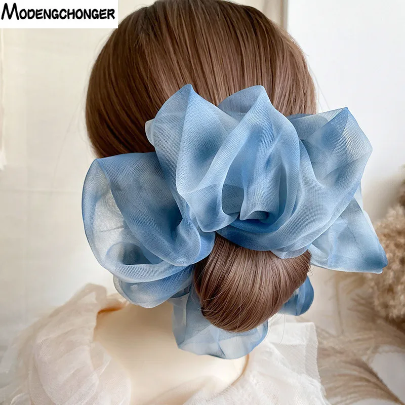 Top Trends: 1PC Spring Summer Net Yarn Hair Bow Scrunchies Large Organza Women Elastic Hair Band Ponytail Holder Hair Tie Girls Accessories Shoppable Styles