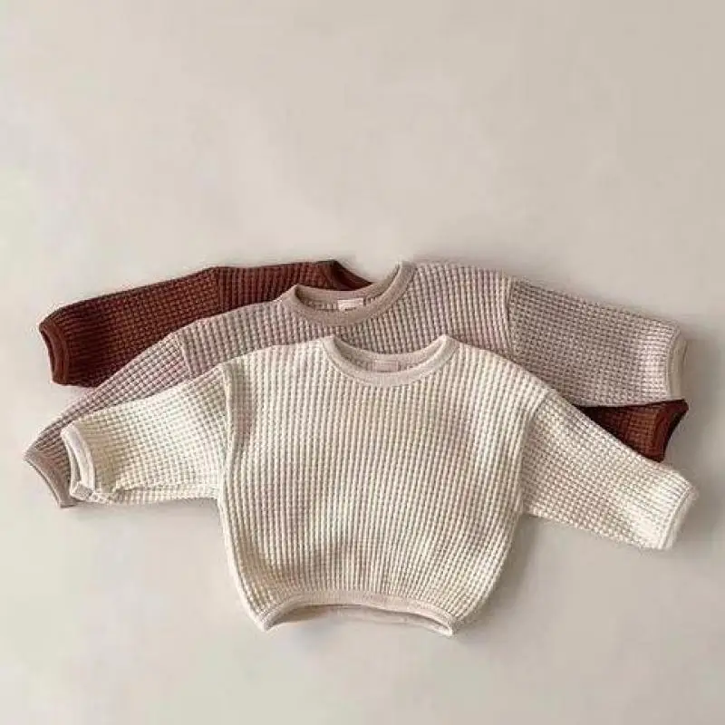 Top Trends: 2023 New Autumn Cotton Baby Long Sleeve T Shirts Kids Waffle Shirts Solid Boys Bottoming Infant Girl Tops Toddler Clothes 0-24m Shoppable Styles