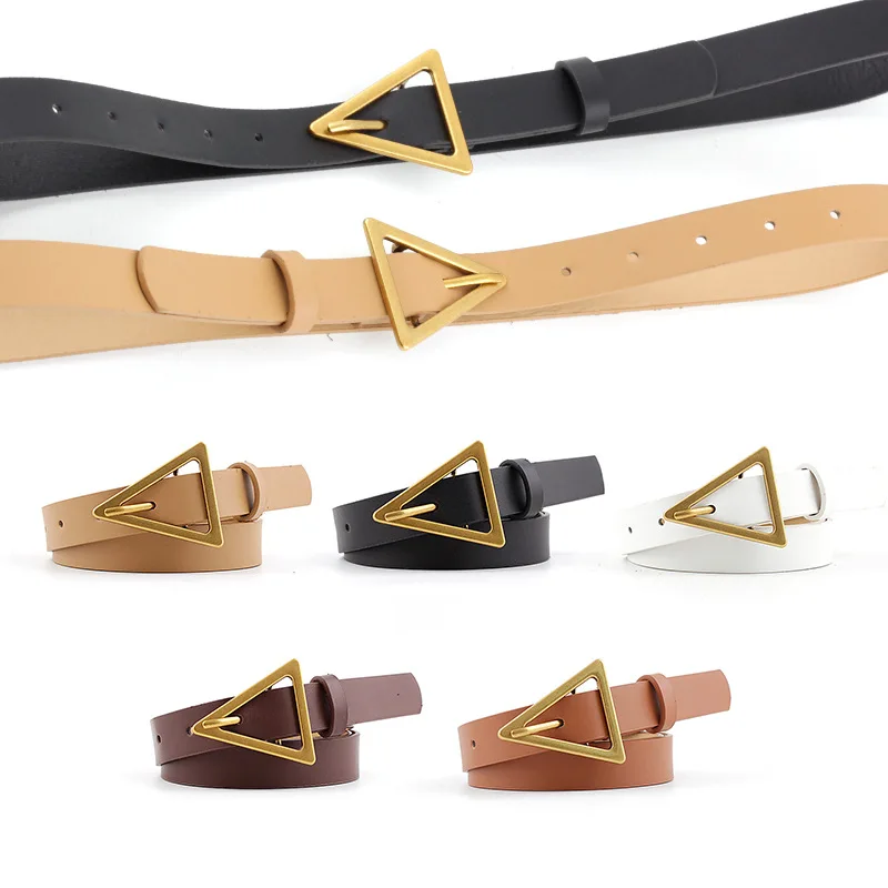 Top Trends: New Design Personality Leather Thin Belt Metal Triangle Buckle Thin Female Belts Jeans Trouser Dress Lady Fashion Waist Strap Shoppable Styles - Image 5