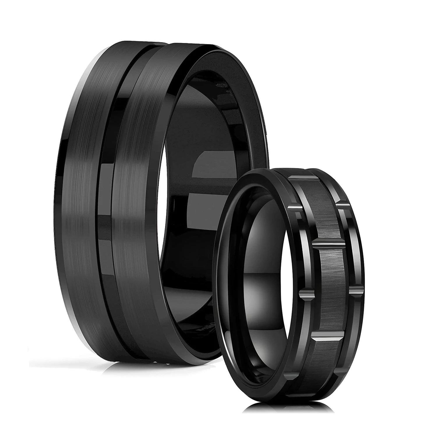 Top Trends: Classic Men&#039;s 8mm Black Tungsten Wedding Rings Double Groove Beveled Edge Brick Pattern Brushed Stainless Steel Rings For Men Shoppable Styles