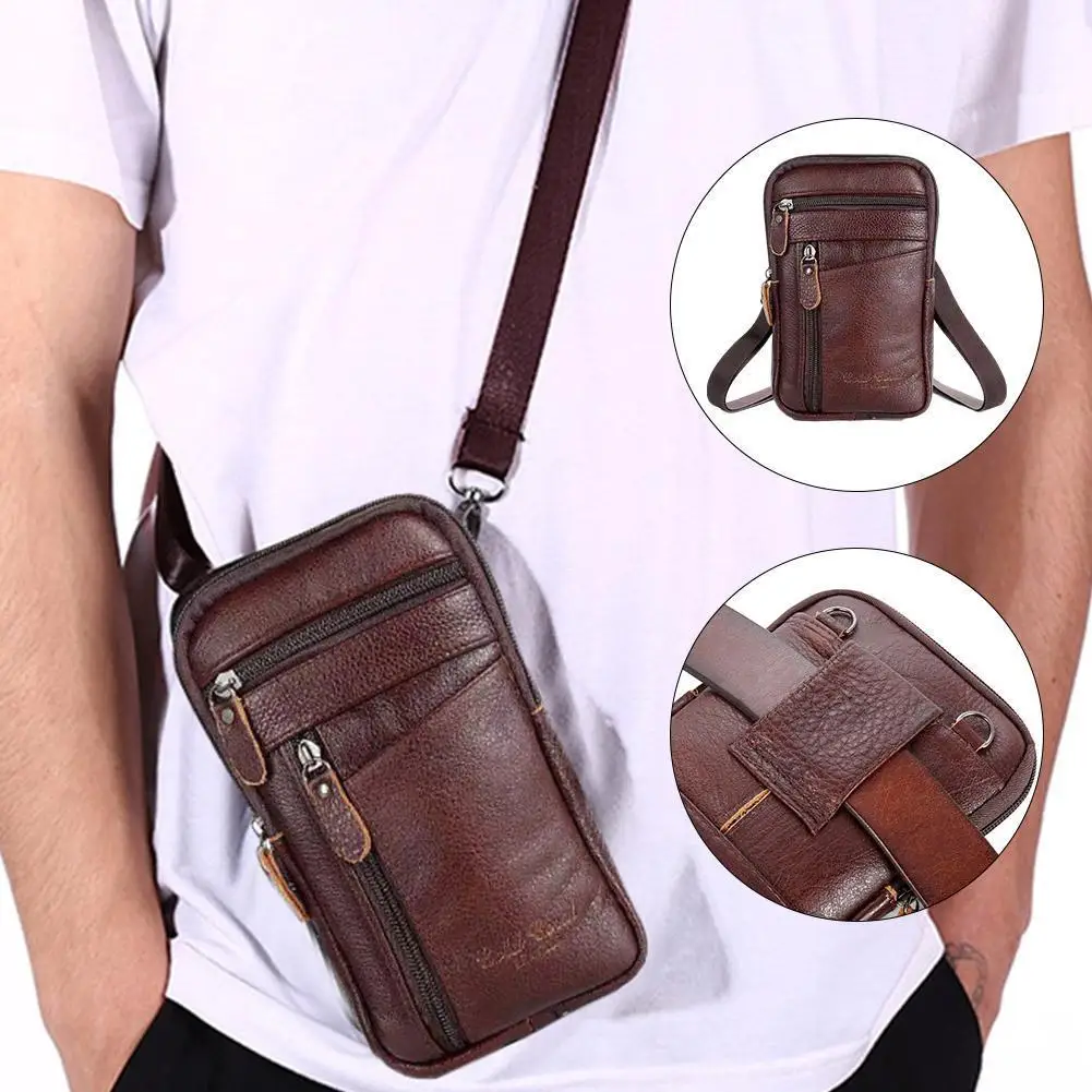 Top Trends: Portable Men's Mobile Phone Pockets Leather Belt Clip Bag Pouch Fashion Crossbody Backpack Shoulder Bag Waistbag Casua Shoppable Styles