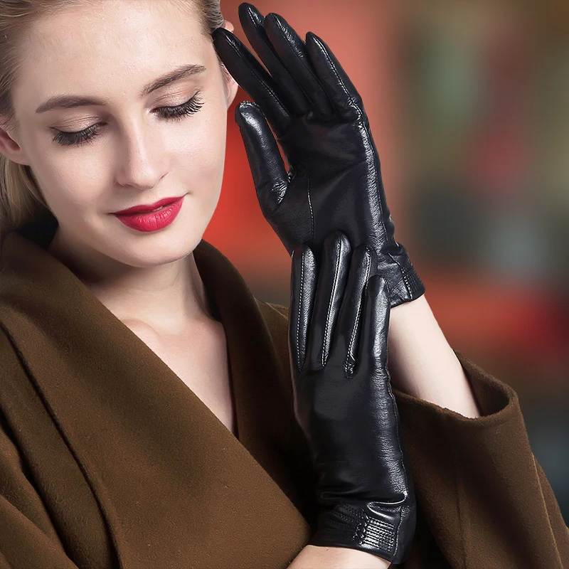 Top Trends: Real Leather Gloves Female Autumn Winter Plus Velvet Thicken Driving Sheepskin Thermal Women Gloves Genuine Leather 1251 Shoppable Styles - Image 3