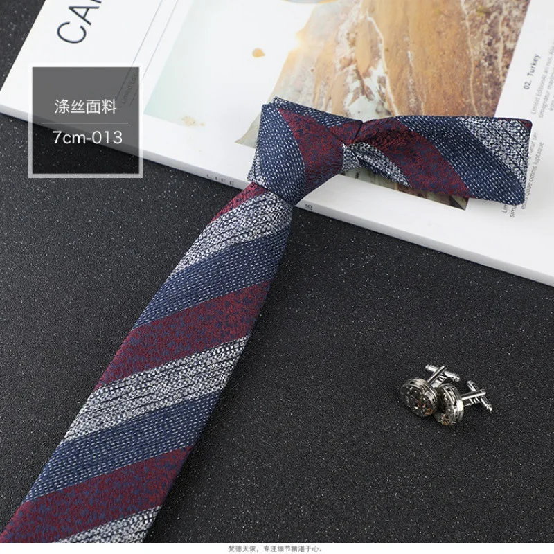 Top Trends: 7CM Striped Necktie Narrow Men's Tie Polyester Silk Fashion Cravate Business Gravatas Wedding Dress Gravata Luxo Korean Casual Shoppable Styles