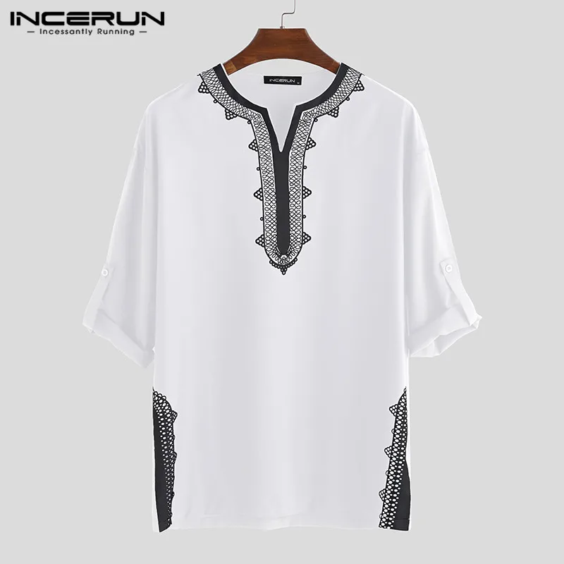 Top Trends: INCERUN Men Tops African Dashiki T Shirts Printed Long Sleeve V Neck Breathable Ethnic Style Casual T-shirts Camiseta Masculina Shoppable Styles