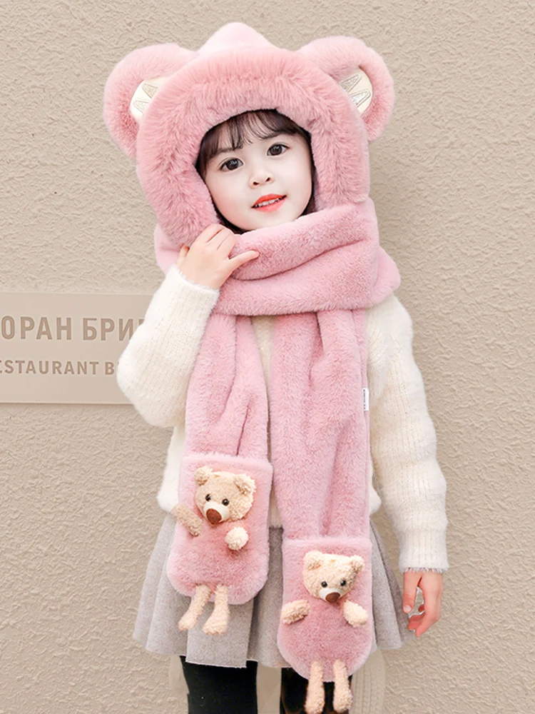 Top Trends: Children&#039;s Hat Winter Boys And Girls Cute Earmuffs Hat Scarf Gloves One-Piece Hat Bear Baby Sleeve Cap Shoppable Styles