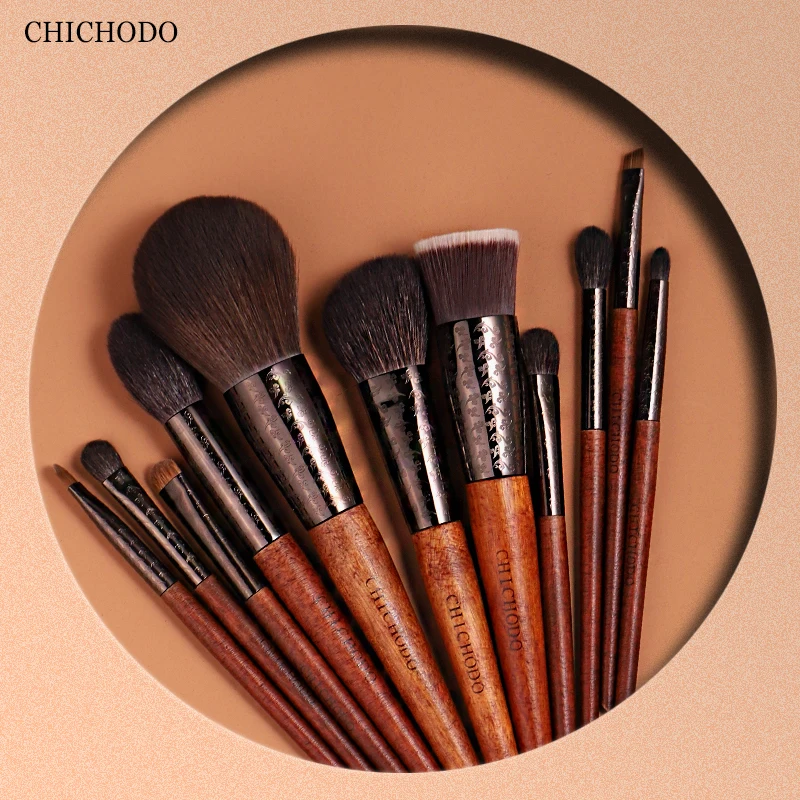 Top Trends: CHICHODO Makeup Brush-The Amber Series Carved Tube Brushes-11pcs Natural Hair Set-Powder Foundation Eyeshadow Makeup Tools Shoppable Styles