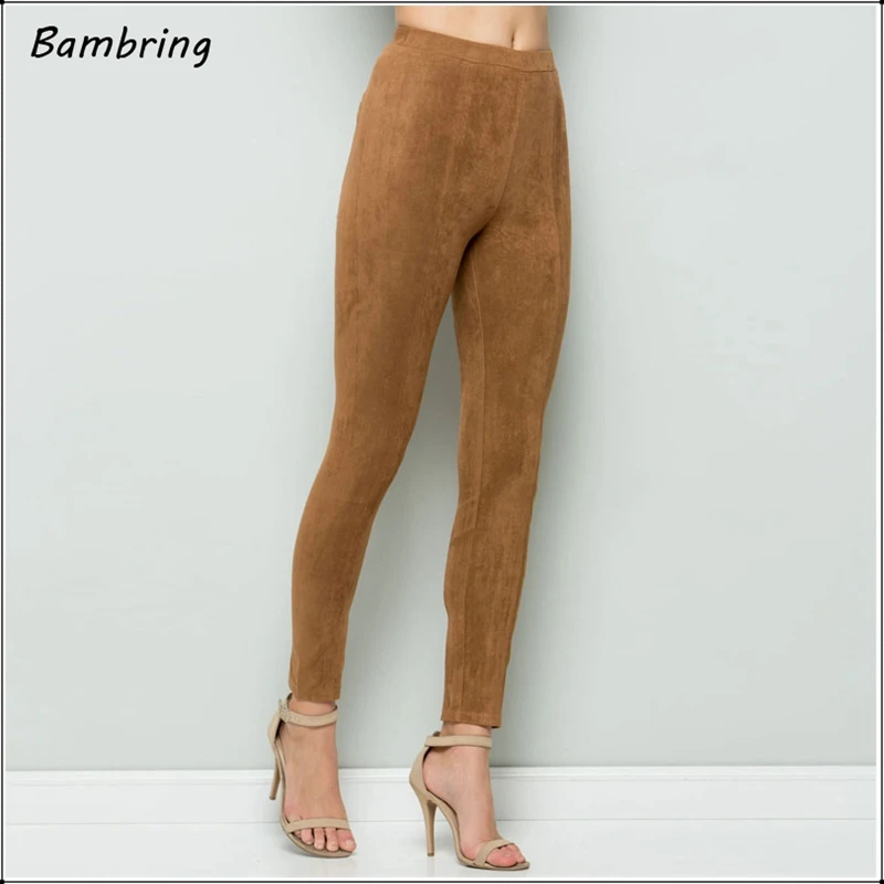 Top Trends: 2020 Suede Leather Women Skinny Pants Ladies High Waist Large Elastic Slim Pencil Trousers Retro Spring Seamless Leggings Custom Shoppable Styles