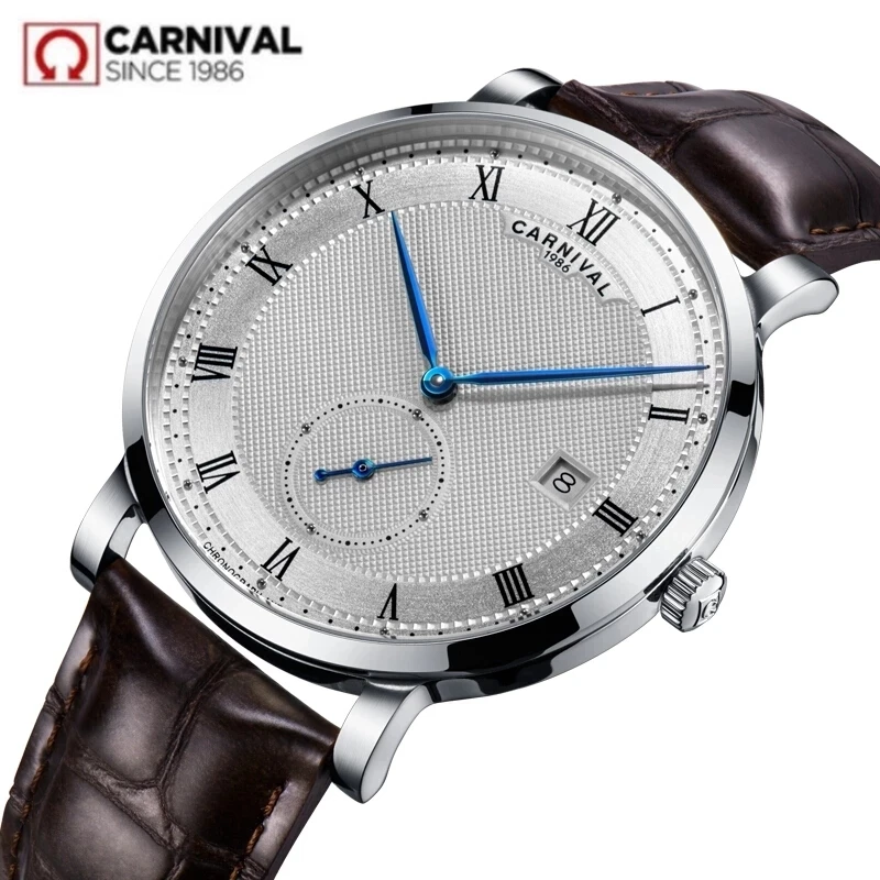 Top Trends: Carnival Brand Luxury Business Watch Fashion Waterproof Rose Gold Silver Calendar Automatic Mechanical Wristwatch For Men Reloj Shoppable Styles