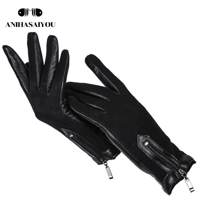 Top Trends: Zipper Short Women's Leather Gloves, High Grade Sheepskin Women's Winter Gloves, Matte Leather Black Women's Gloves - 0716 Shoppable Styles