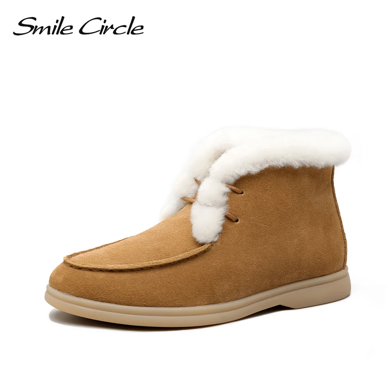 Top Trends: Smile Circle Women Snow Boots Natural Fur Genuine Leather Ankle Boots Winter Comfortable Flat Wool Boots Women Shoes Shoppable Styles - Image 3