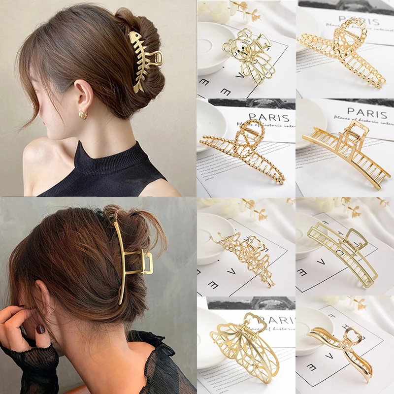 Top Trends: 2021 New Women Elegant Gold Hollow Geometric Metal Hair Claw Vintage Hair Clips Headband Hairpin Hair Crab Hair Accessories Shoppable Styles