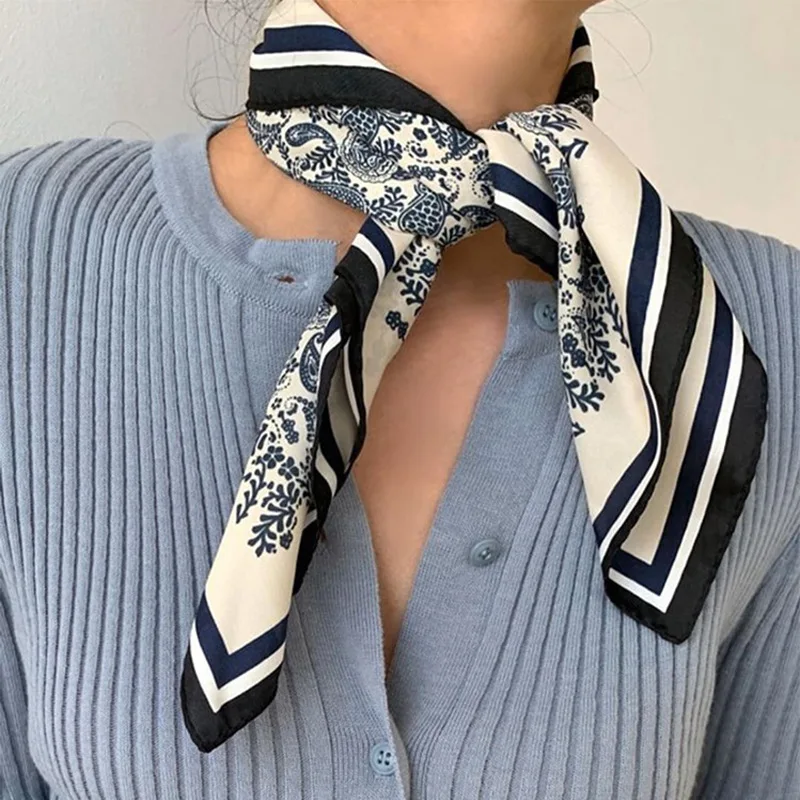 Top Trends: Luna&Dolphin Spring Women Square Scarf 70x70cm Delicate Cashew Flower Chiffon Silk Feeling Printed Bandana Bag Hijab Neckerchief Shoppable Styles