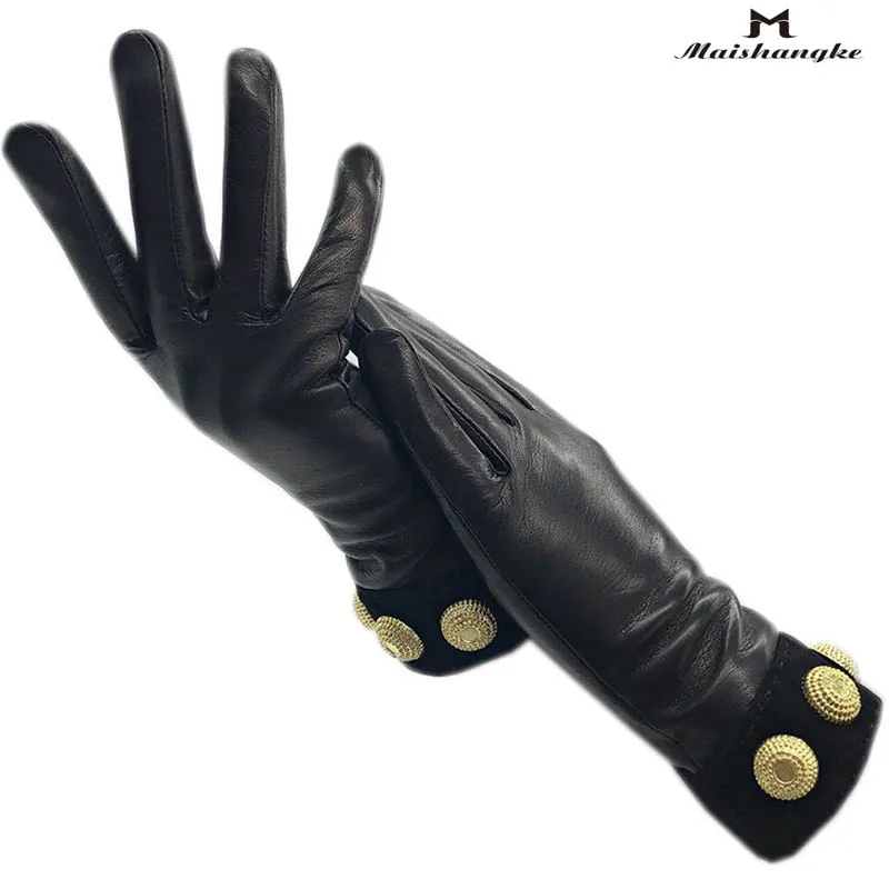 Top Trends: Winter Ladies Fashion Sheepskin Gloves Black High Quality Sheepskin Comfortable Soft New Leather Gloves Wool Lining Gift Luxury Shoppable Styles